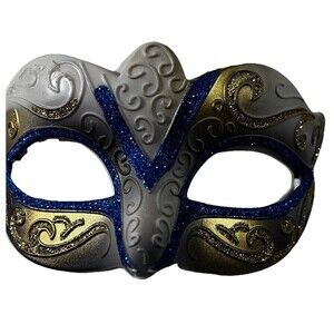 DIY Venetian Masquerade Mask Base Gold Blue Glitter Unfinished Craft Project